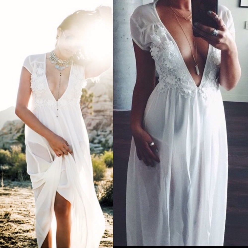 RARE 🍋For Love & Lemons White Sheer Lace Maxi Dress